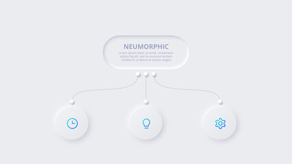 Neumorphic flow chart infographic. Template for diagram, graph, presentation and chart. Skeuomorph concept with 4 options, parts, steps or processes