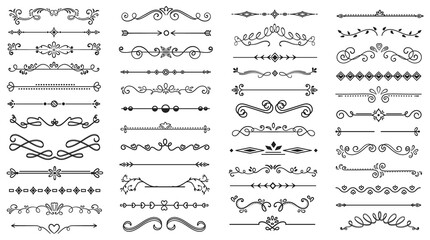 Various text delimiters for your projects. Big set of black and white vector illustrations. - obrazy, fototapety, plakaty