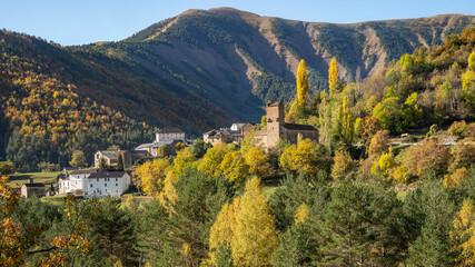 Citiscape of Torla-Ordesa town in Ordesa National park in Pyrenes , Aragon, Spain