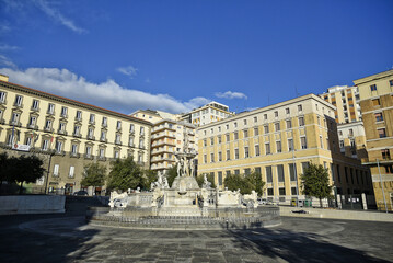 Obraz premium Naples, Italy, December 13, 2020. A 17th century fountain in front of the town hall.