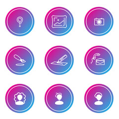 Vector set of icons and emblems for social media story covers with neon background