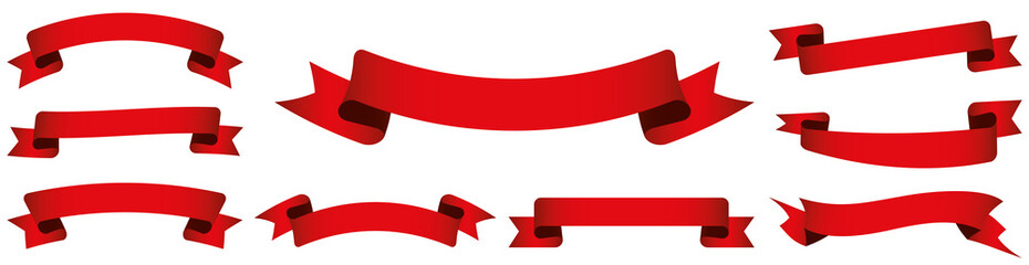 set of red vintage ribbon banner labels on white background	
