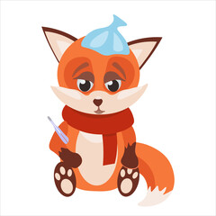 Little red fox is sad because ill