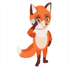 Little red fox talking on mobile phone