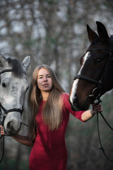 Obraz premium girl and horses
