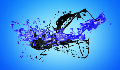 Splashes of blue and black ink on a blue background. 