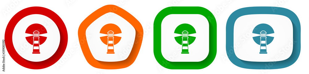 Aufkleber lighthouse, navigation, sea vector icon set, flat design buttons on white background