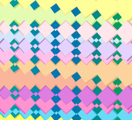 Abstract stylish background of yellow, pink, blue, beige, green geometric shapes. Vector graphics for design and decoration