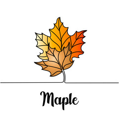 Vector illustration. Continuous one line drawing maple leaves. Perfect for greeting cards, party invitations, posters, stickers, clothing. Lettering maple