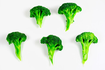 top view food flat lay fresh broccoli on a white background