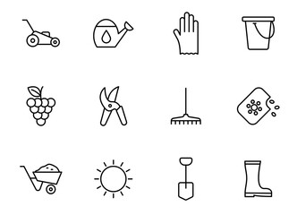 garden linear vector icons isolated on white. gardening icon set for web and ui design, mobile apps and print products