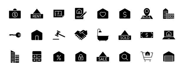 real estate silhouette vector icons isolated on white. real estate icon set for web, mobile apps, ui design and print