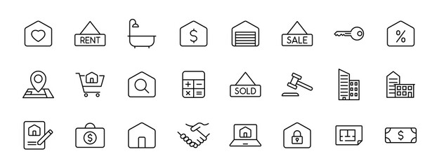 real estate outline vector icons isolated on white. real estate icon set for web and ui design, mobile apps and print products