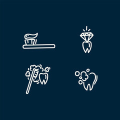 Icons for cleaning your teeth and mouth. Cartoon drawn in vector Teeth. Linear illustrations for dental care and oral hygiene. Set of Dental icons for healthy teeth.