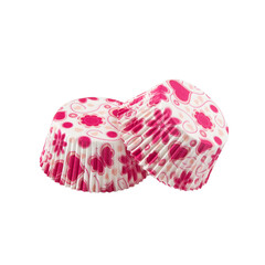 White paper baking forms for muffins and cupcakes with St. Valentines love pattern