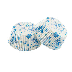 White paper baking forms for muffins and cupcakes with New Year winter pattern