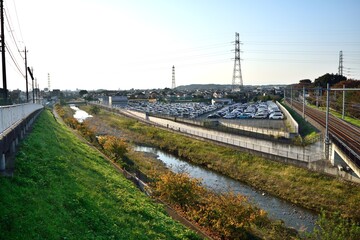 空堀川と西武多摩湖線線路