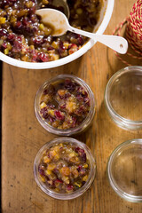 Mincemeat: cranberries, raisins, citrus peel, suet, brown sugar in jars - christmas gift