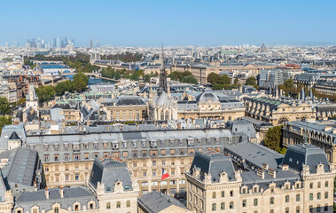 Fototapeta na wymiar Panoramic aerial view of Paris from the Tower of the Cathedral of Notre Dame