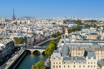 Fototapeta premium Panoramic aerial view of Paris from the Tower of the Cathedral of Notre Dame