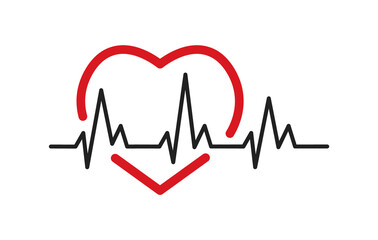 Heartbeat pulse line. Healthcare, medical background. Heart Pulse Icon, electrocardiogram. Symbol of healthy lifestyle and love. Flat style vector illustration.