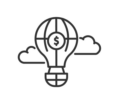 recommend clip art: Hot air balloon icon in the sky with clouds in thin line style. Hot air balloon money sign, symbol of travel and financial freedom. Vector illustration.