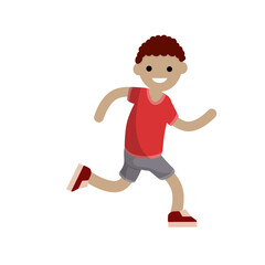 Young man in Shorts and grey t-shirt. Running and sports. Movement and walking. Cartoon flat illustration. Active lifestyle