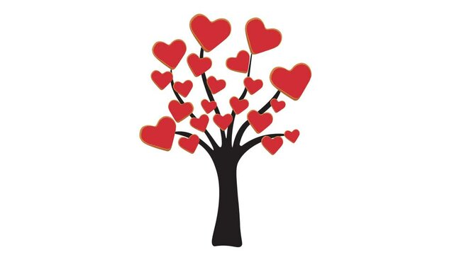 Cute red hearts on the tree. Video animated.