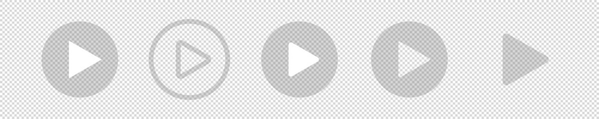 play button vector icon. white start video buttons on transparent background. music sign ui screen. watch online video symbol illustration