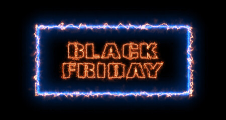 Black friday - sign. Sign in neon style. Abstract animation glowing neon blue light. 4K
