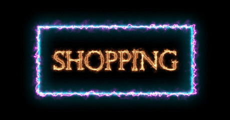 Shopping - sign. Sign in neon style. Abstract animation glowing neon blue light. 4K