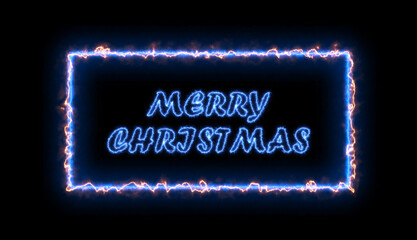 MERRY CHRISTMAS - text effect black background in a gas rectangle of fire. Christmas theme.