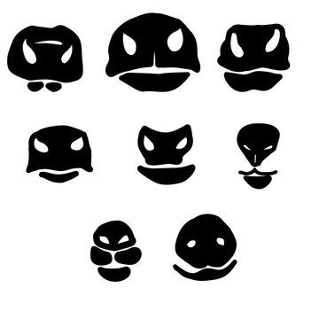 Set of silhouettes of livestock noses, parts of muzzle of domestic ungulates