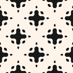 Simple vector monochrome seamless pattern with big curved shapes, crosses. Abstract black and white geometric background. Stylish modern texture. Repeat design for decor, textile, fabric, furniture