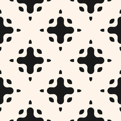 Simple vector monochrome seamless pattern with big curved shapes, crosses. Abstract black and white geometric background. Stylish modern texture. Repeat design for decor, textile, fabric, furniture