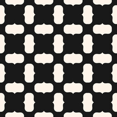 Simple vector monochrome seamless pattern. Abstract geometric texture with curved shapes, grid, net, mesh, lattice. Black and white background. Modern repeat design for decor, print, textile, fabric