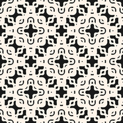 Vector mesh seamless pattern with wavy shapes. Black and white illustration of lace, mesh, net, curved grid. Subtle monochrome background texture. Repeat tileable design for decor, cover, print, cloth