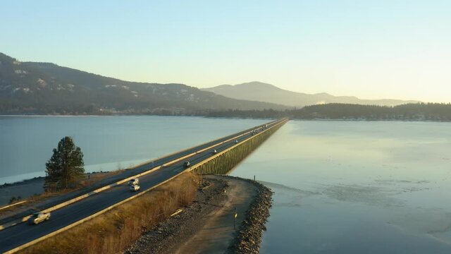Long Bridge in Sandpoint Idaho crossing lake Pend Oreille south HWY 95