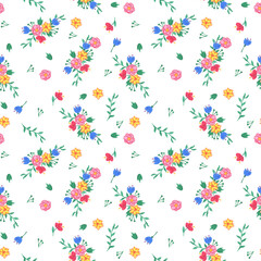 Simple  floral seamless pattern, painting with colorful watercolor. Baby series.