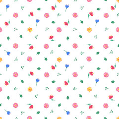 watercolor painting seamless pattern with simple flowers, leaves . Baby collection