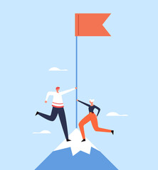 Teamwork goal target management office business. Gender equality concept. Vector flat graphic design illustration