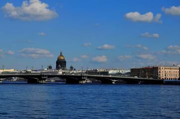 Fototapeta na wymiar Panoramic view of St. Isaac's Cathedral and the Russian Bridge St. Petersburg 19.08.2020. High quality photo