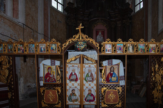  Interior of Roman Catholic Church of Nativity of the Blessed Virgin Mary in Komarno, Lviv region, Ukraine