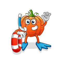 pumpkin swimmer with buoy mascot. cartoon vector