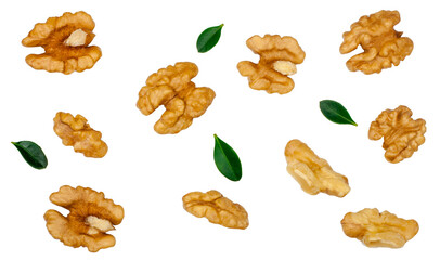 Walnuts isolated on white background, top view