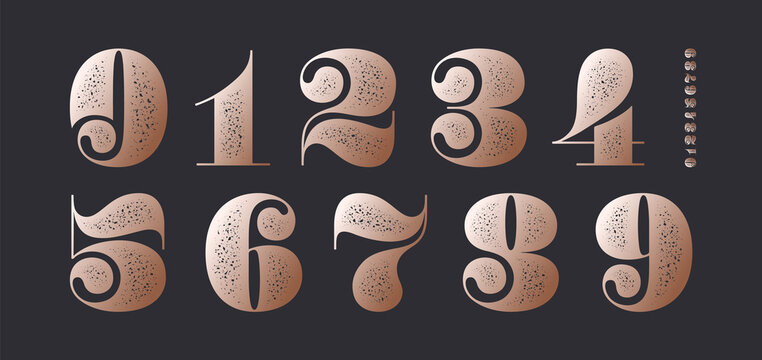 Number font. Font of numbers in classical french didot or didone style with contemporary geometric design and texture. Vintage and old school retro typographic for magazine. Vector Illustration