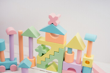Fototapeta premium Wooden colorful constructor for children. Toys without the use of plastic.