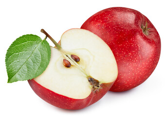 Fresh red apple with leaves isolated