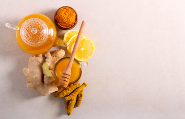 turmeric and ginger, honey and lemon tea