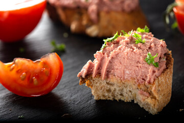 Bitten toast with pork pate